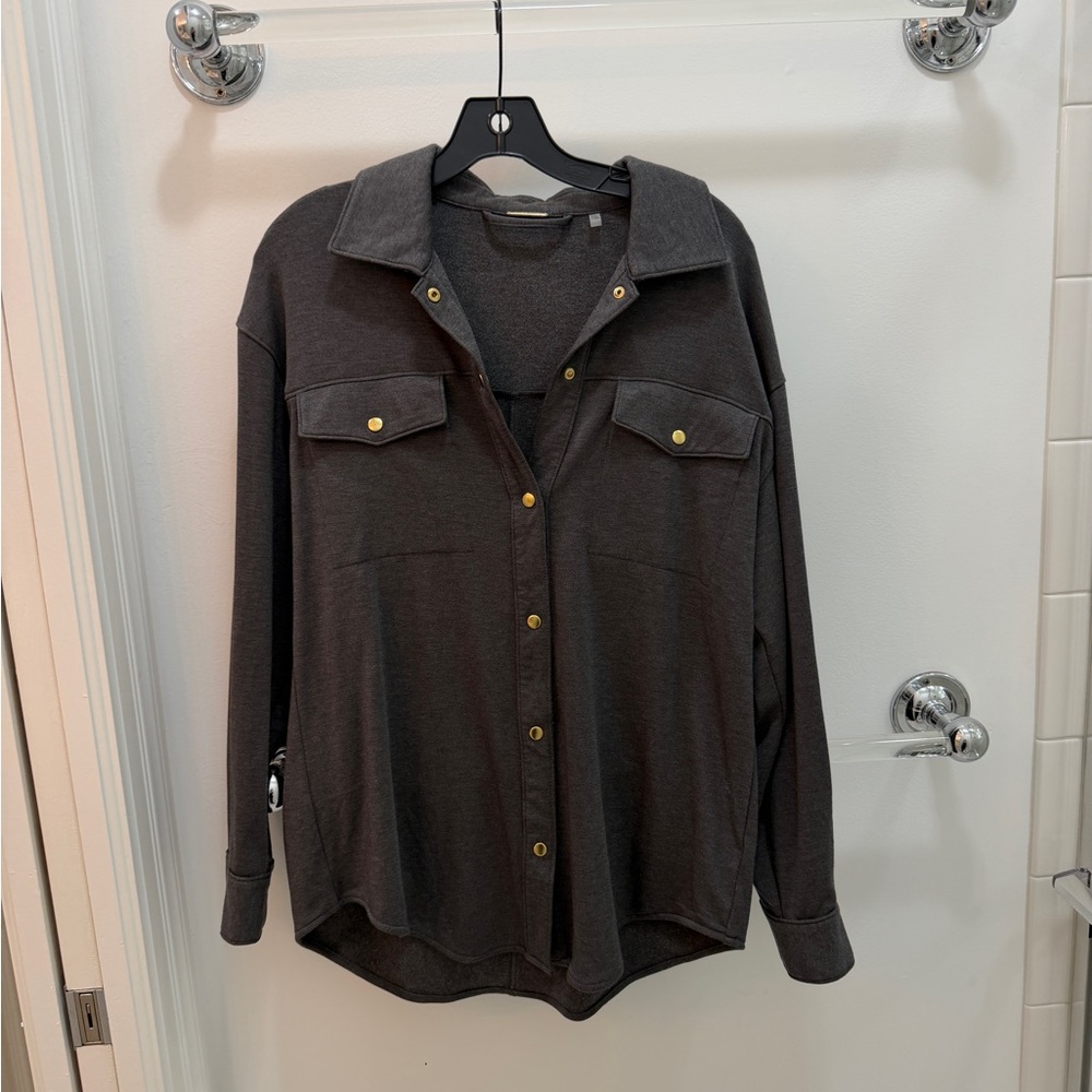 Dark Gray Button-Up Shirt with Gold Accents